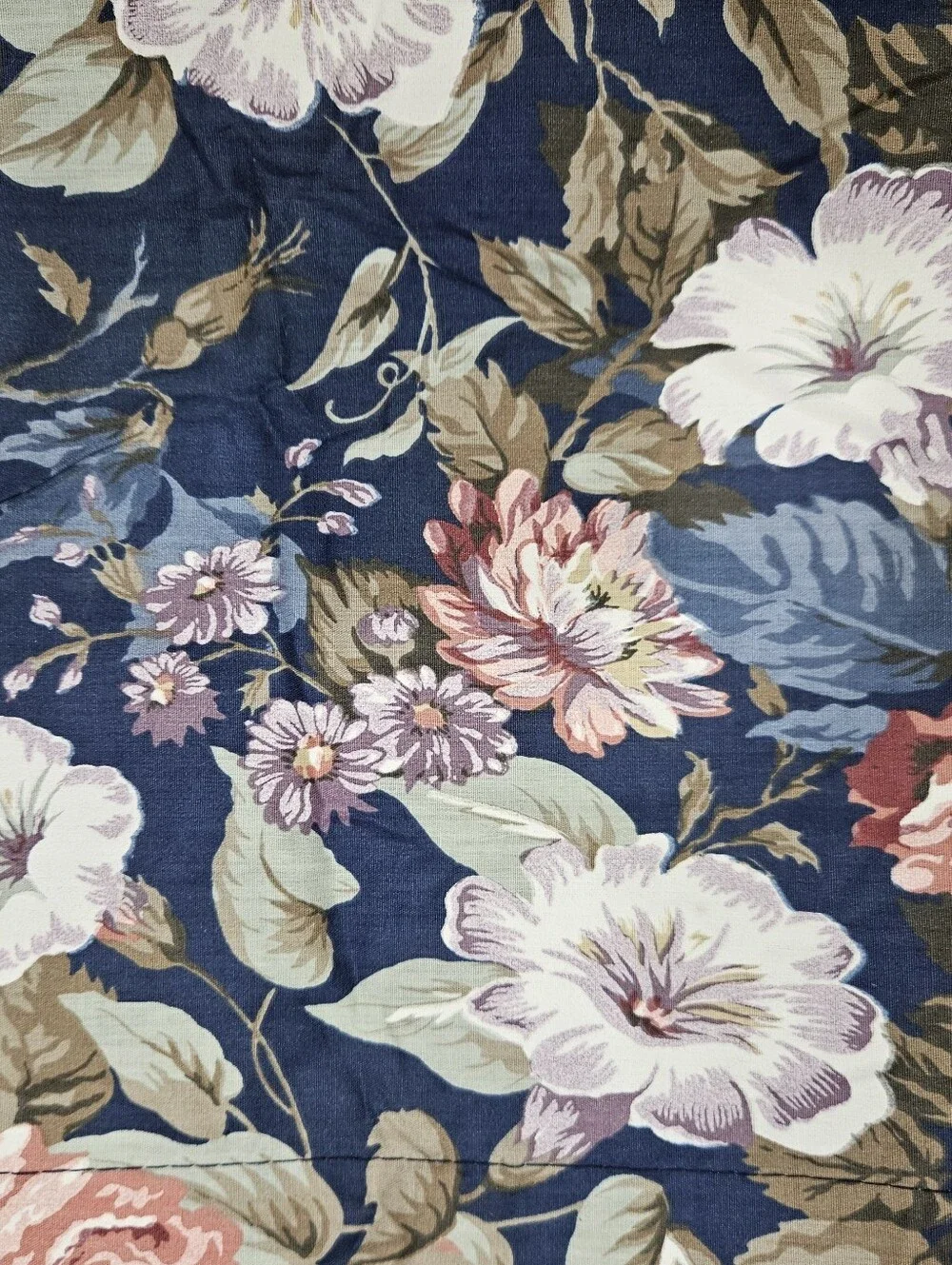 VTG JC Penney Big Pink Floral Roses Window Valances Navy Blue Chintz Pair 70X18